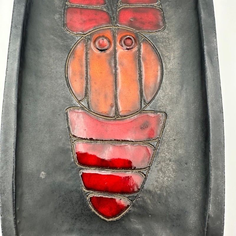Black Ceramic Dish or Vide-Poche with Fish decoration, by Oswald Tieberghien, circa 1970