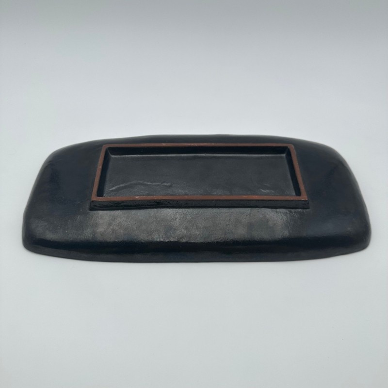 Black Ceramic Dish or Vide-Poche with Fish decoration, by Oswald Tieberghien, circa 1970