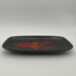 Black Ceramic Dish or Vide-Poche with Fish decoration, by Oswald Tieberghien, circa 1970