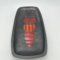 Black Ceramic Dish or Vide-Poche with Fish decoration by Oswald Tieberghien, circa 1970