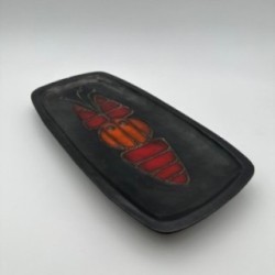 Black Ceramic Dish or Vide-Poche with Fish decoration by Oswald Tieberghien, circa 1970
