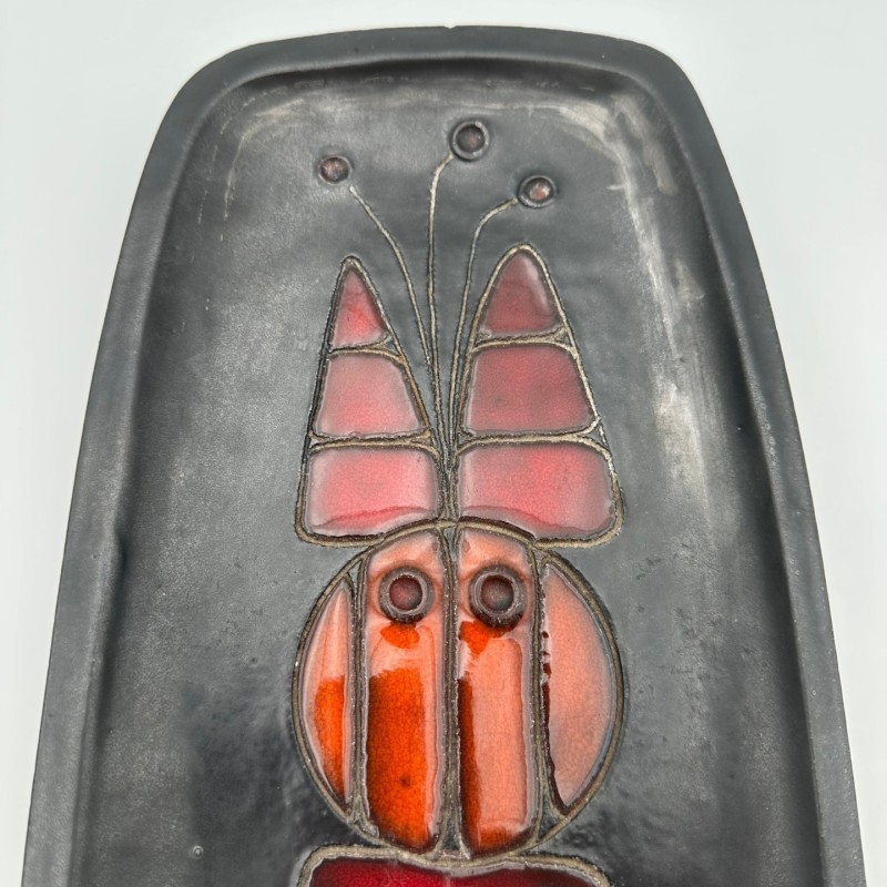 Black Ceramic Dish or Vide-Poche with Fish decoration by Oswald Tieberghien, circa 1970