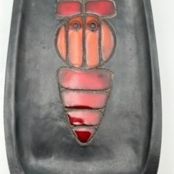Black Ceramic Dish or Vide-Poche with Fish decoration by Oswald Tieberghien, circa 1970