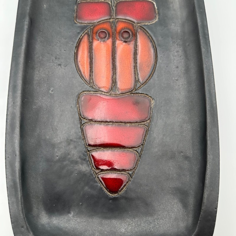 Black Ceramic Dish or Vide-Poche with Fish decoration by Oswald Tieberghien, circa 1970