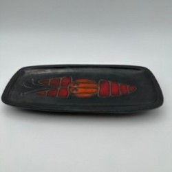 Black Ceramic Dish or Vide-Poche with Fish decoration by Oswald Tieberghien, circa 1970