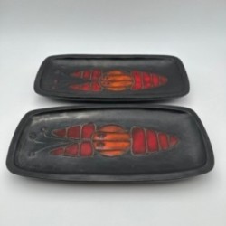 Set of Two Black Ceramic Fish Dishes or Vide-Poche By Oswald Tieberghien.France. Circa 1970