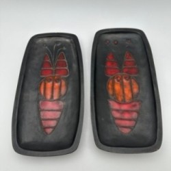 Set of Two Black Ceramic Fish Dishes or Vide-Poche By Oswald Tieberghien.France. Circa 1970