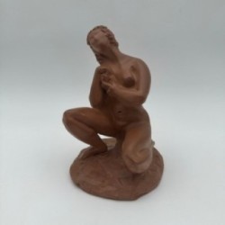 Crouching Female Nude Sculpture in Terracotta, Signed N. Hottot, 20th Century