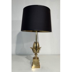 Flower Brass Table Lamp in the Style of Maison Charles, French Work, circa 1970