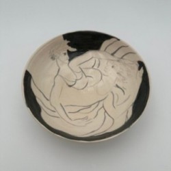 Ceramic Catch-All Tray with Two Female Figures, Signed, Circa 1970