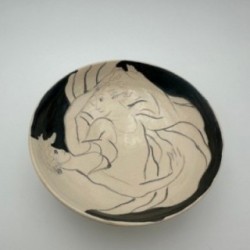 Ceramic Catch-All Tray with Two Female Figures, Signed, Circa 1970