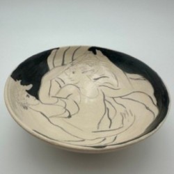 Ceramic Catch-All Tray with Two Female Figures, Signed, Circa 1970