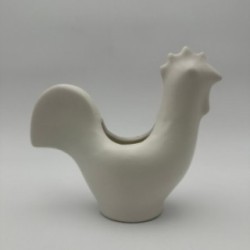 White Ceramic Rooster, French Production in the Style of Jouve, Circa 1950