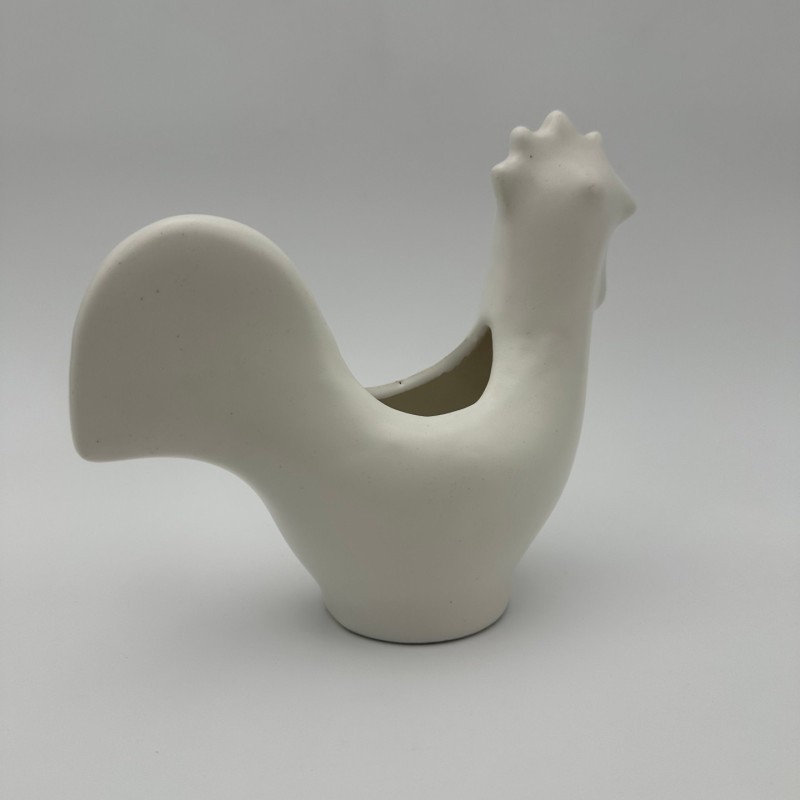 White Ceramic Rooster, French Production in the Style of Jouve, Circa 1950