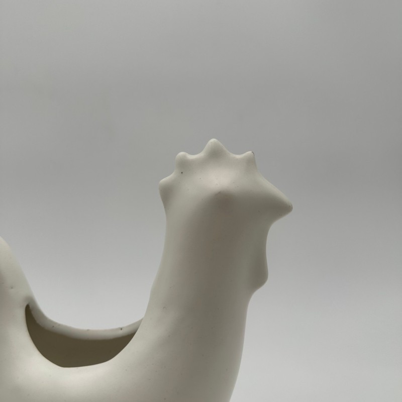 White Ceramic Rooster, French Production in the Style of Jouve, Circa 1950