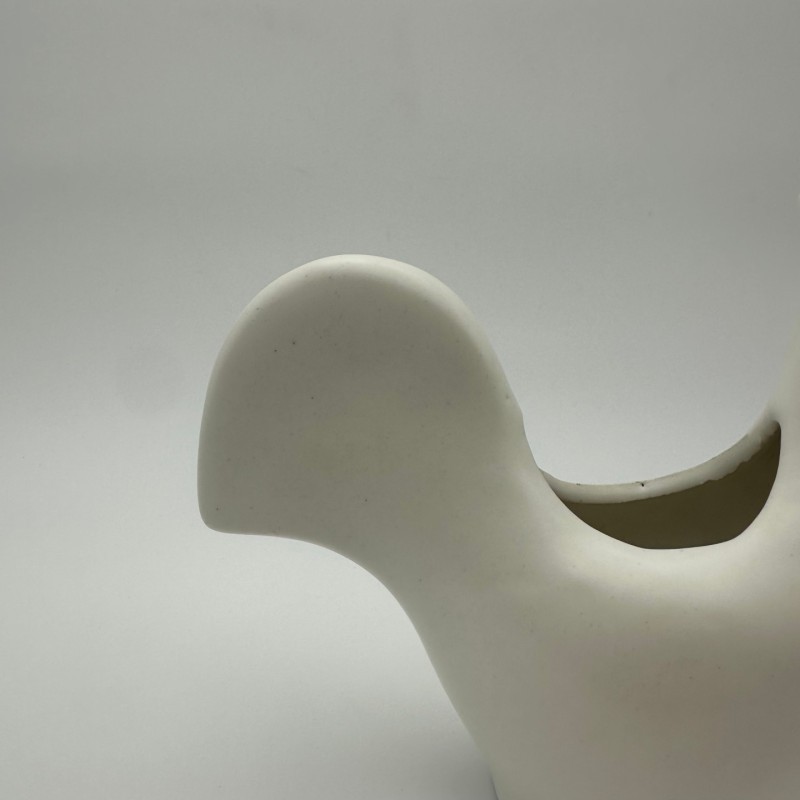 White Ceramic Rooster, French Production in the Style of Jouve, Circa 1950