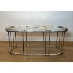 Neoclassical Coffee Table in Silvered Metal with Aged Mirror Tops, Circa 1940