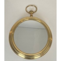 Large Brass Mirror Shaped as a Pocket Watch, French Production, Circa 1970