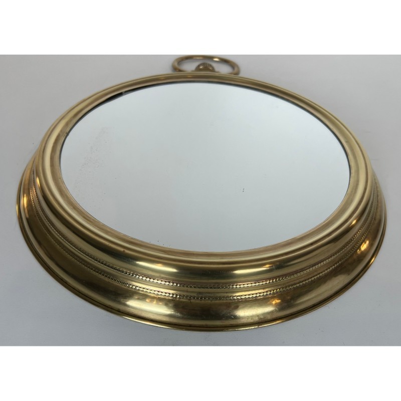 Large Brass Mirror Shaped as a Pocket Watch, French Production, Circa 1970