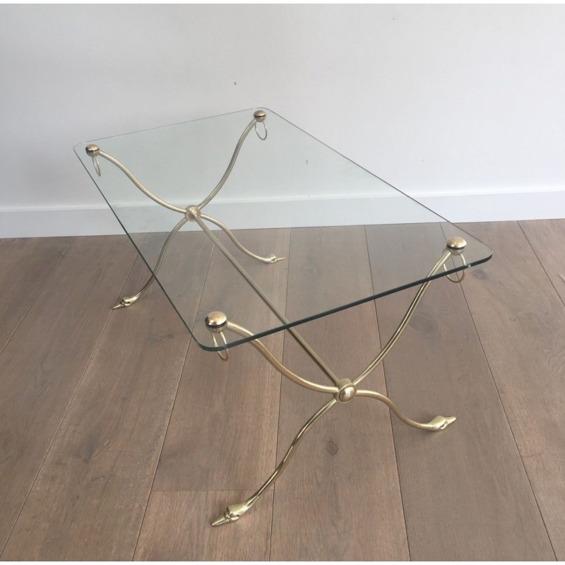 Swan-Neck Coffee Table in Brass with Glass Top, Maison Jansen, Circa 1940