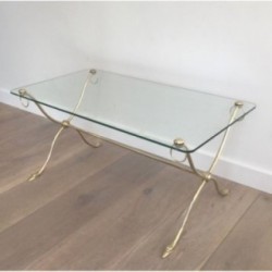 Swan-Neck Coffee Table in Brass with Glass Top, Maison Jansen, Circa 1940