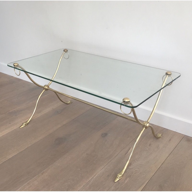 Swan-Neck Coffee Table in Brass with Glass Top, Maison Jansen, Circa 1940