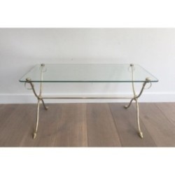 Swan-Neck Coffee Table in Brass with Glass Top, Maison Jansen, Circa 1940