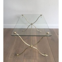 Swan-Neck Coffee Table in Brass with Glass Top, Maison Jansen, Circa 1940