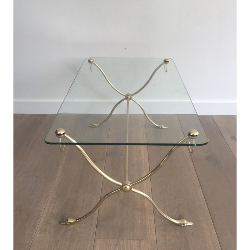 Swan-Neck Coffee Table in Brass with Glass Top, Maison Jansen, Circa 1940