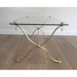 Swan-Neck Coffee Table in Brass with Glass Top, Maison Jansen, Circa 1940