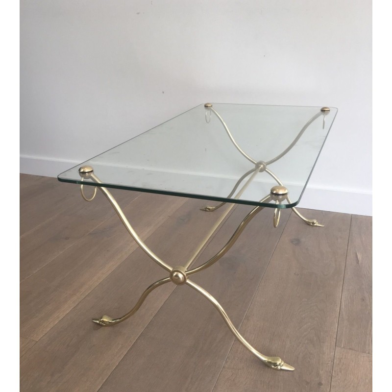 Swan-Neck Coffee Table in Brass with Glass Top, Maison Jansen, Circa 1940