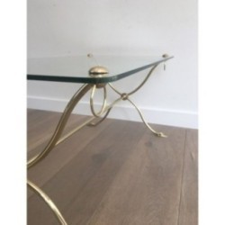Swan-Neck Coffee Table in Brass with Glass Top, Maison Jansen, Circa 1940