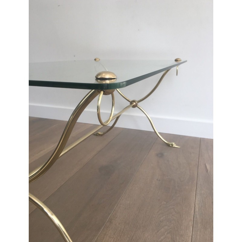 Swan-Neck Coffee Table in Brass with Glass Top, Maison Jansen, Circa 1940