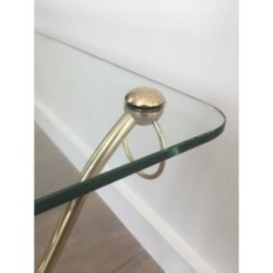 Swan-Neck Coffee Table in Brass with Glass Top, Maison Jansen, Circa 1940