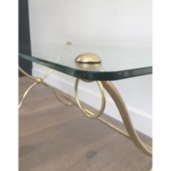 Swan-Neck Coffee Table in Brass with Glass Top, Maison Jansen, Circa 1940