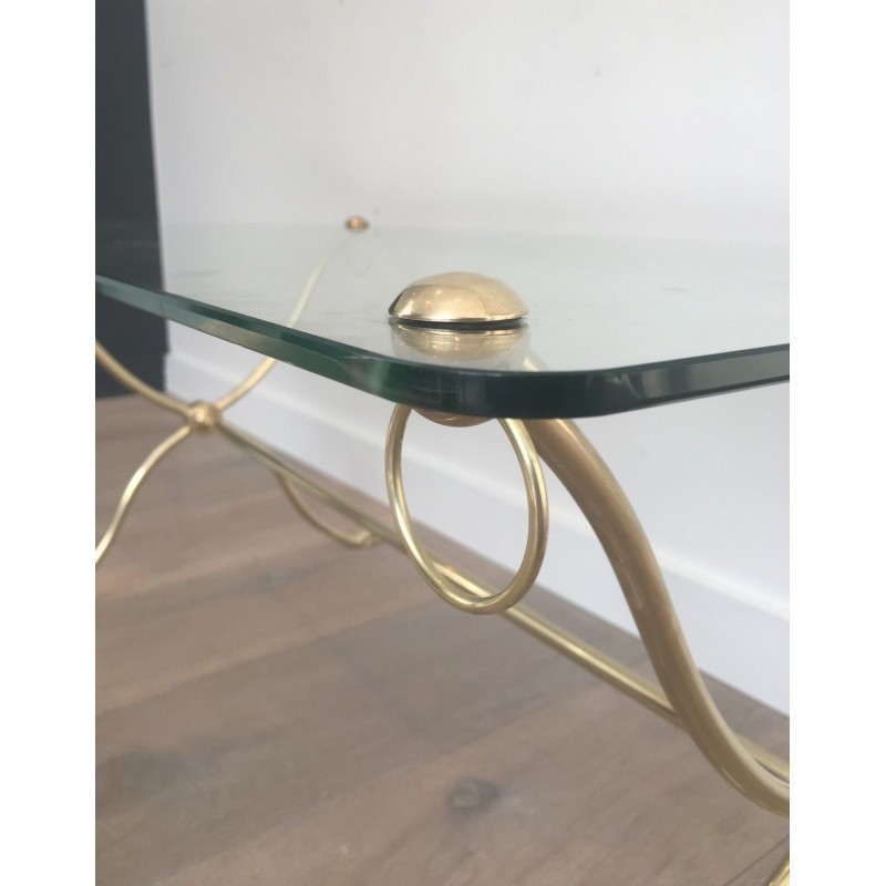Swan-Neck Coffee Table in Brass with Glass Top, Maison Jansen, Circa 1940