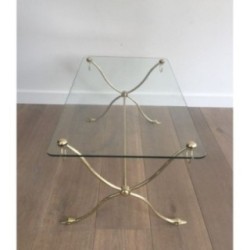 Swan-Neck Coffee Table in Brass with Glass Top, Maison Jansen, Circa 1940