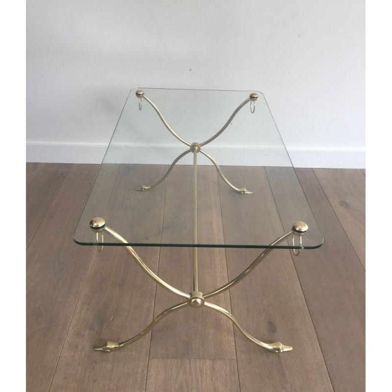 Swan-Neck Coffee Table in Brass with Glass Top, Maison Jansen, Circa 1940