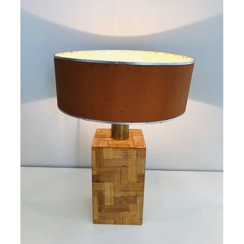 Straw Marquetry Table Lamp, French Production, Circa 1950