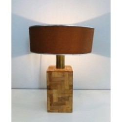 Straw Marquetry Table Lamp, French Production, Circa 1950