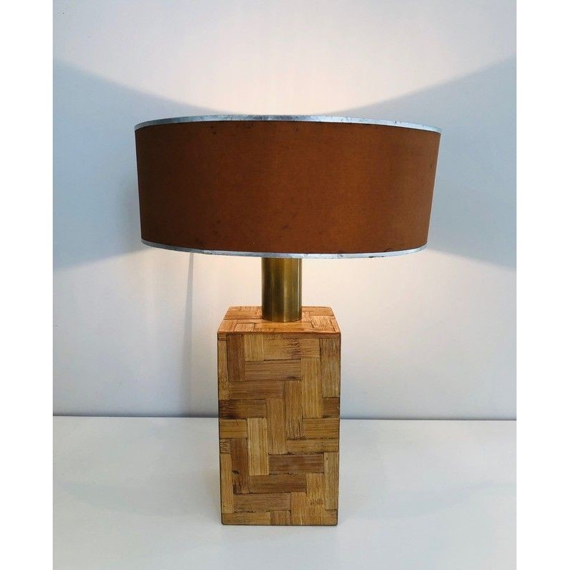 Straw Marquetry Table Lamp, French Production, Circa 1950