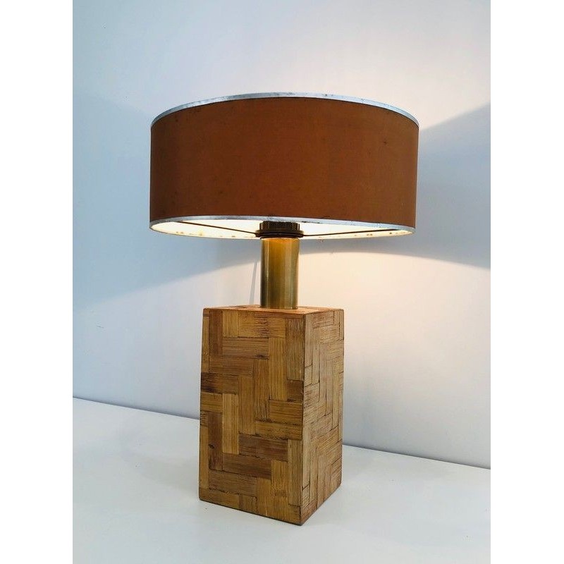 Straw Marquetry Table Lamp, French Production, Circa 1950