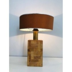 Straw Marquetry Table Lamp, French Production, Circa 1950