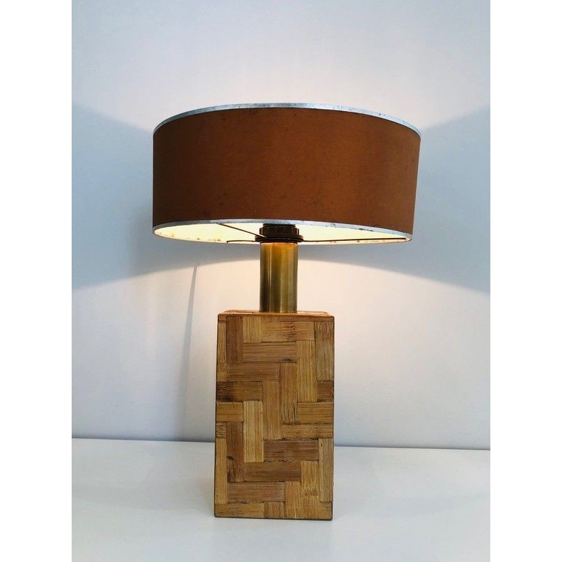 Straw Marquetry Table Lamp, French Production, Circa 1950