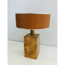 Straw Marquetry Table Lamp, French Production, Circa 1950