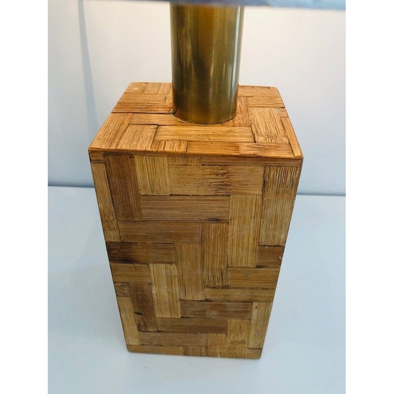 Straw Marquetry Table Lamp, French Production, Circa 1950