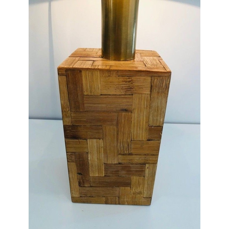 Straw Marquetry Table Lamp, French Production, Circa 1950