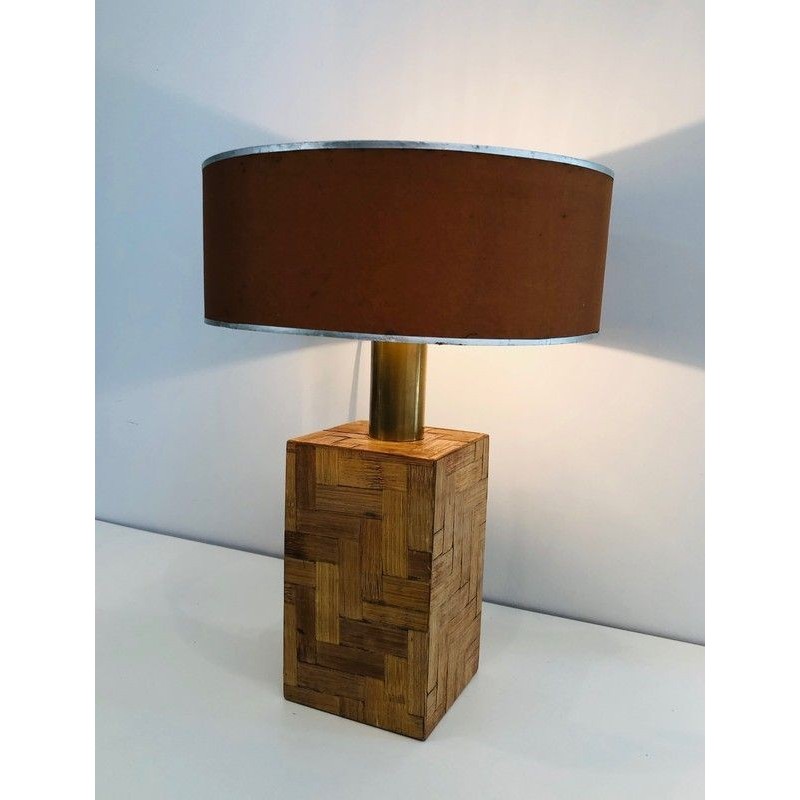 Straw Marquetry Table Lamp, French Production, Circa 1950