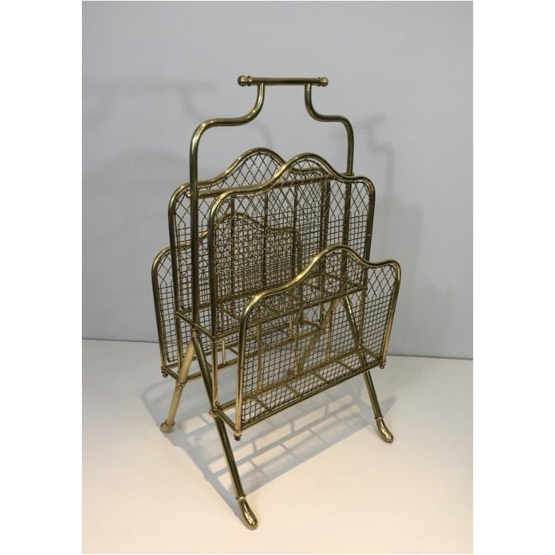 Neoclassical Brass Magazine Rack by Maison Jansen, Circa 1940