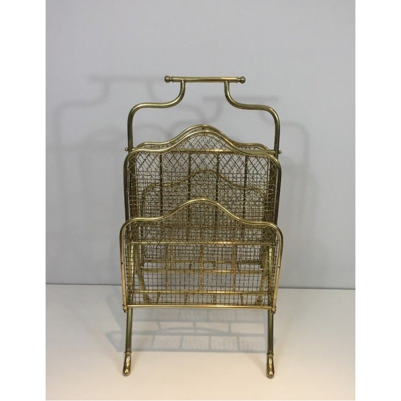 Neoclassical Brass Magazine Rack by Maison Jansen, Circa 1940